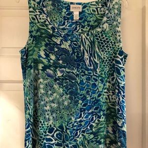 Blue and Green Chico’s Travelers Tank, Size 2